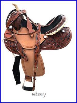 Premium Adults Kids Western Horse Barrel Saddle Leather Tack Set 10 18 Black