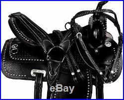 Premium Black Western Silver Show Trail Horse Leather Saddle Tack Set 16 17