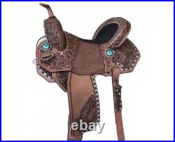 Premium Deep Seat Western Horse Barrel Saddle Tack Set Roughout Leather 10-18