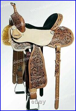 Premium Floral Hand Tooled Western Leather Barrel Horse Saddle Set Size 10 -18