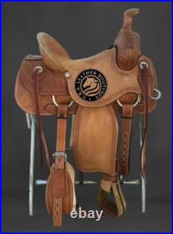 Premium Leather Hand Carved Western Ranch Roper Horse Saddle with Matching Tack