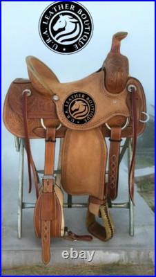 Premium Leather Hand Carved Western Ranch Roper Horse Saddle with Matching Tack