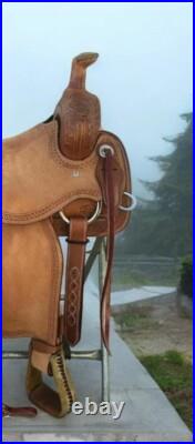 Premium Leather Hand Carved Western Ranch Roper Horse Saddle with Matching Tack