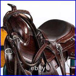 Premium Leather Tooled saddle 16in Western Barrel Racing Trail Horse Saddle Tack