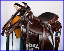 Premium Leather Tooled saddle 16in Western Barrel Racing Trail Horse Saddle Tack