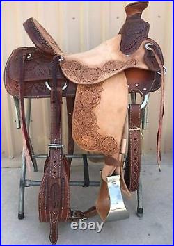 Premium Leather Wade Western Roping Ranch Horse Saddle Tack Set Roughout 10-18