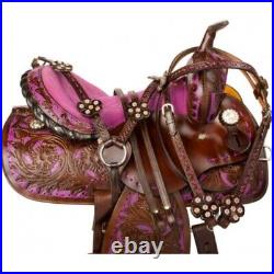 Premium Leather Western Barrel Horse Saddle Tack Set Size 14 to 18 (Y&Z)