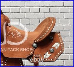 Premium Leather Western Barrel Racing Horse Saddle Brown Round Skirt Free Shipp