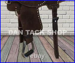 Premium Leather Western Barrel Racing Horse Saddle Brown Round Skirt Free Shipp