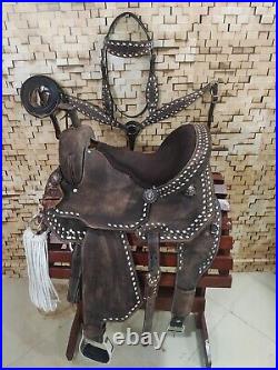 Premium Leather Western Barrel Racing Horse Saddle Tack Set Size 14 to 18