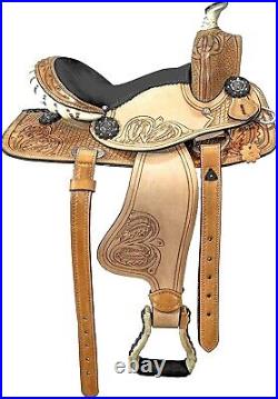Premium Leather Western Barrel Racing Horse Saddle Tack Set Size 14 to 18