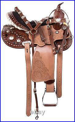 Premium Leather Western Barrel Racing Horse Saddle Tack Set Size 14 to 18