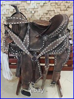 Premium Leather Western Barrel Racing Horse Saddle Tack Set Size 14 to 18