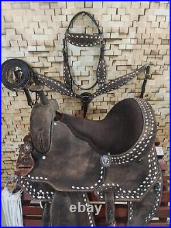 Premium Leather Western Barrel Racing Horse Saddle Tack Set Size 14 to 18