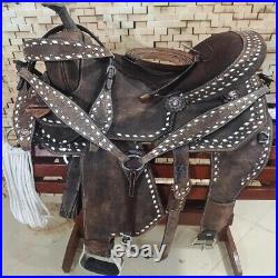 Premium Leather Western Barrel Racing Horse Saddle Tack Set Size 14 to 18