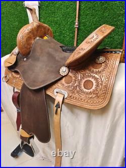 Premium Leather Western Barrel Racing Horse Saddle Tack Set Size 14 to 18