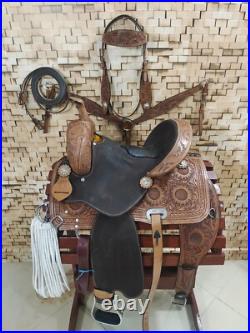 Premium Leather Western Barrel Racing Horse Saddle Tack Set Size 14 to 18