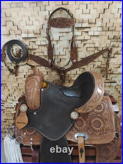 Premium Leather Western Barrel Racing Horse Saddle Tack Set Size 14 to 18