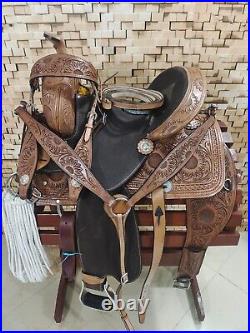 Premium Leather Western Barrel Racing Horse Saddle Tack Set Size 14 to 18