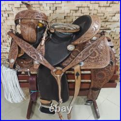 Premium Leather Western Barrel Racing Horse Saddle Tack Set Size 14 to 18