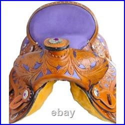 Premium Leather Western Barrel Racing Horse Saddle Tack Set Size 14 to 18