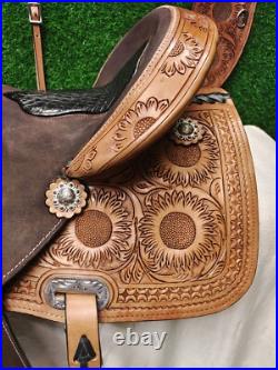 Premium Leather Western Barrel Racing Horse Saddle Tack Set Size 14 to 18