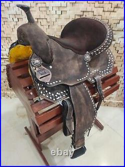 Premium Leather Western Barrel Racing Horse Saddle Tack Set Size 14 to 18