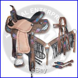 Premium Leather Western Pleasure Trail Horse Saddle Full Tack Set, Size 15 Inch