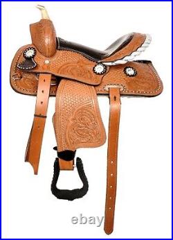 Premium Leather Western Pony Barrel Racing Horse Saddle Tack Set (Seat 10-12)