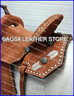 Premium Quality Western Leather Barrel Rough Out Saddle + Free Matching Set