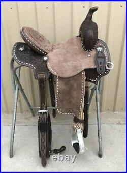 Premium Quality Western Leather Barrel Rough Out Saddle Free Matching Set & ship