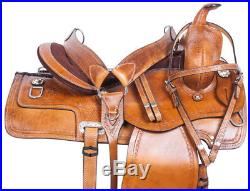 Premium Ranch Roping Trail Western Leather Cowboy Horse Saddle Tack Set 17 18