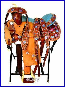 Premium Tooled Leather Western Kids Child Pony Youth Barrel Racing Saddle 12 13