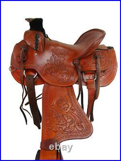 Premium Tooled Ranch Roping Saddle 15 16 17 18 Leather Horse Pleasure Tack Set