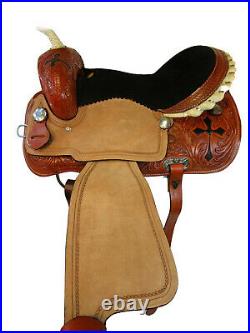 Premium Tooled Western Barrel Trail Saddle 15 16 Rough Out Leather Pleasure Tack