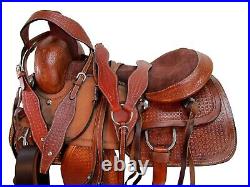 Premium Tooled Western Horse Deep Seat Ranch Roping Leather Saddle Tack 15 16 17