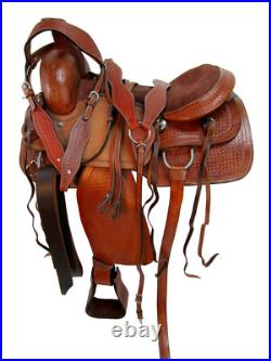 Premium Tooled Western Horse Deep Seat Ranch Roping Leather Saddle Tack 15 16 17