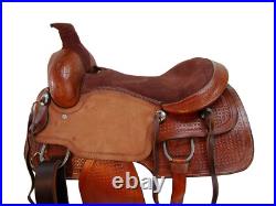 Premium Tooled Western Horse Deep Seat Ranch Roping Leather Saddle Tack 15 16 17
