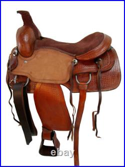 Premium Tooled Western Horse Deep Seat Ranch Roping Leather Saddle Tack 15 16 17