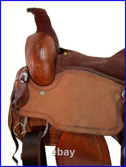 Premium Tooled Western Horse Deep Seat Ranch Roping Leather Saddle Tack 15 16 17