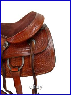 Premium Tooled Western Horse Deep Seat Ranch Roping Leather Saddle Tack 15 16 17
