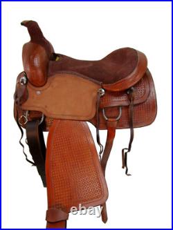 Premium Tooled Western Horse Deep Seat Ranch Roping Leather Saddle Tack 15 16 17