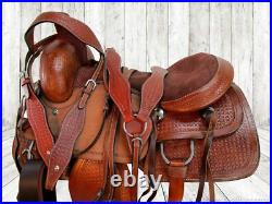 Premium Tooled Western Horse Deep Seat Ranch Roping Leather Saddle Tack 15 16 17