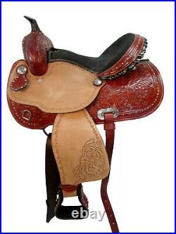 Premium Tooled Western Horse Leather Saddle Trail Pleasure Barrel Tack Set 15 16