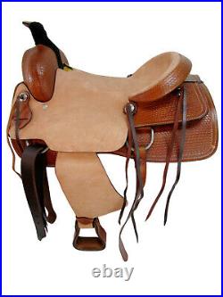 Premium Tooled Western Horse Roping Roper Ranch Leather Saddle 16 17 Tack Set