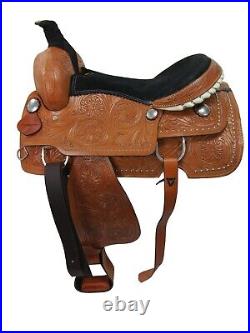 Premium Tooled Western Horse Saddle Floral Silver Studded Used Tack 15 16 17 18