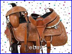Premium Tooled Western Horse Saddle Floral Silver Studded Used Tack 15 16 17 18