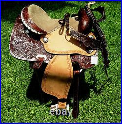 Premium quality Brown Leather Western Saddle with Headstall &Breastcollar set