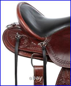 Pro Tooled Leather Trail Pleasure Horse Western Ranch Barrel Saddle Tack 15-18