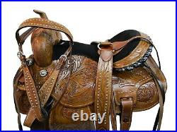 Pro Western 15 16 Western Barrel Saddle Pleasure Floral Tooled Leather Horse Set